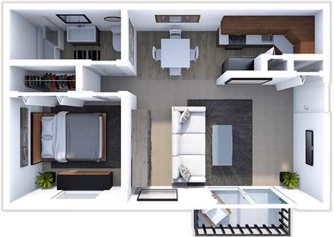 Floor plan for 1 bed, 1 bath, 690 sqft